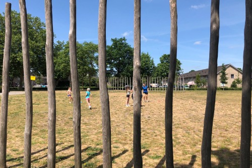 Buitenspelende kinderen op grasveld